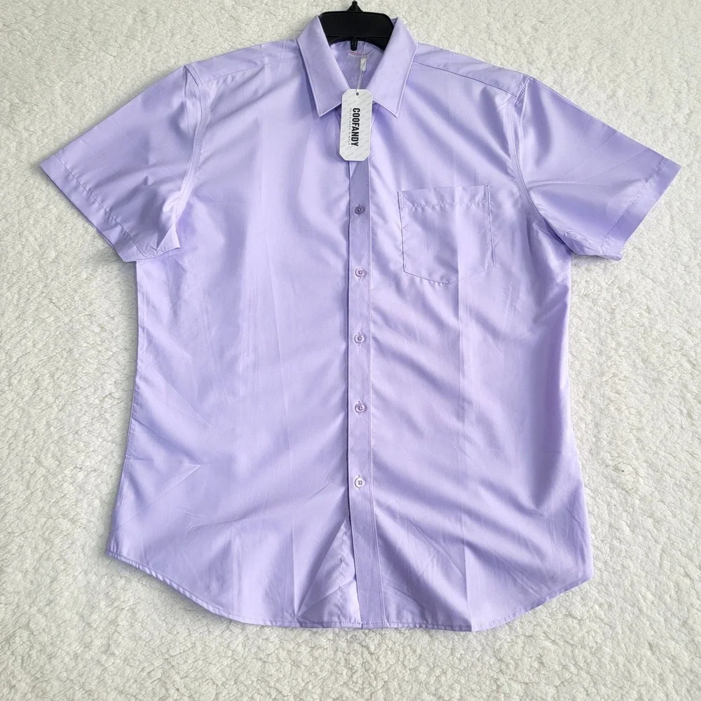 COOFANDY Button Down Shirt Mens Medium Purple Short Sleeve Solid Casual Top NWT - Picture 1 of 7